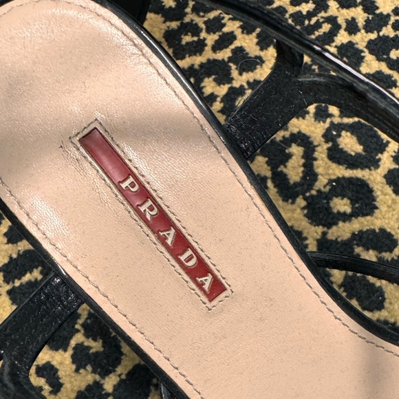 PRADA WEDGE STRAPPY LUXURIOUS SHOES US 8 BLK PATTON LEATHER NEW - Picture 8 of 10
